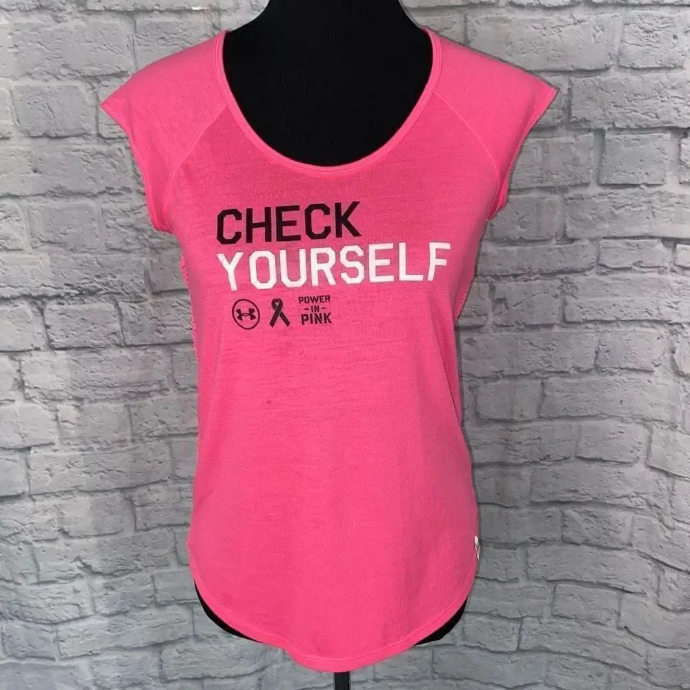Under Armour heat gear scoopneck cap sleeve open mesh back top pink small